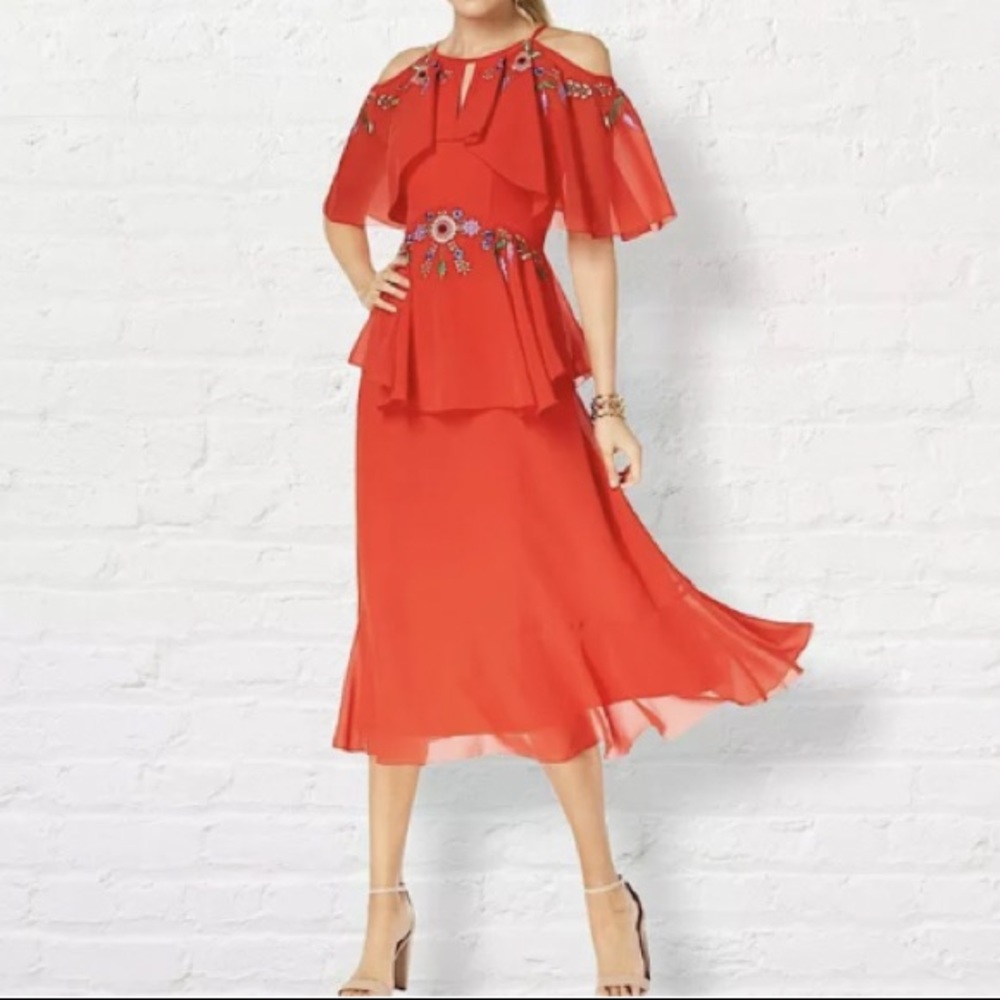 Nanette Lepore “In The Moment” Red Embroidered Maxi Dress NWT Size 8
